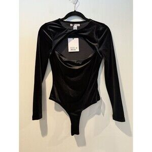 NEW Glamorous Bodysuit Womens XS Black Velvet Cutout Stretch Going Out Party